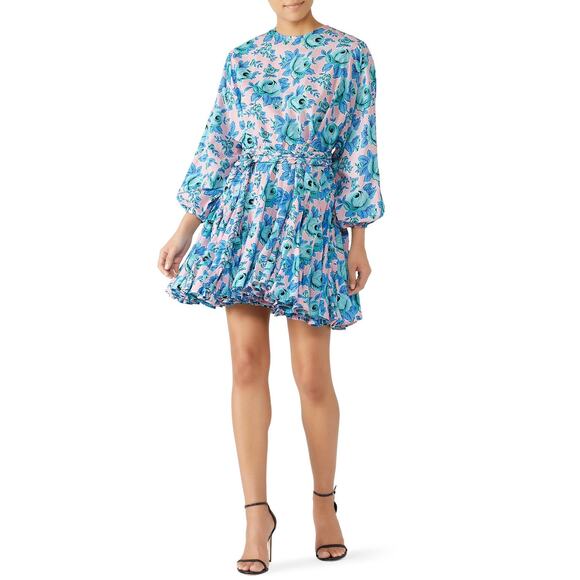 RHODE Women's Pink & Blue Floral Print Puff Sleeves Mini Dress Size Medium - Picture 16 of 16